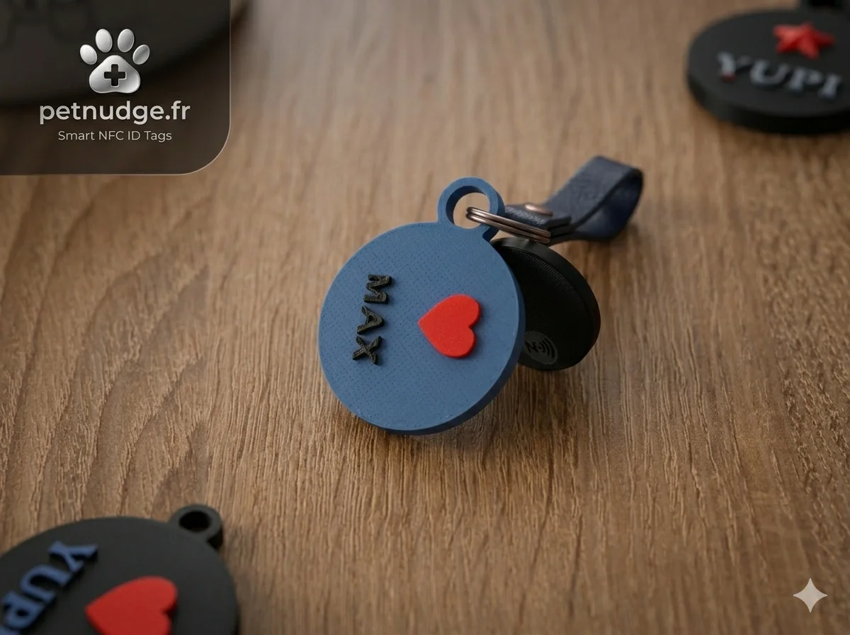 Médaille NFC PetNudge bleue avec coeur - MAX