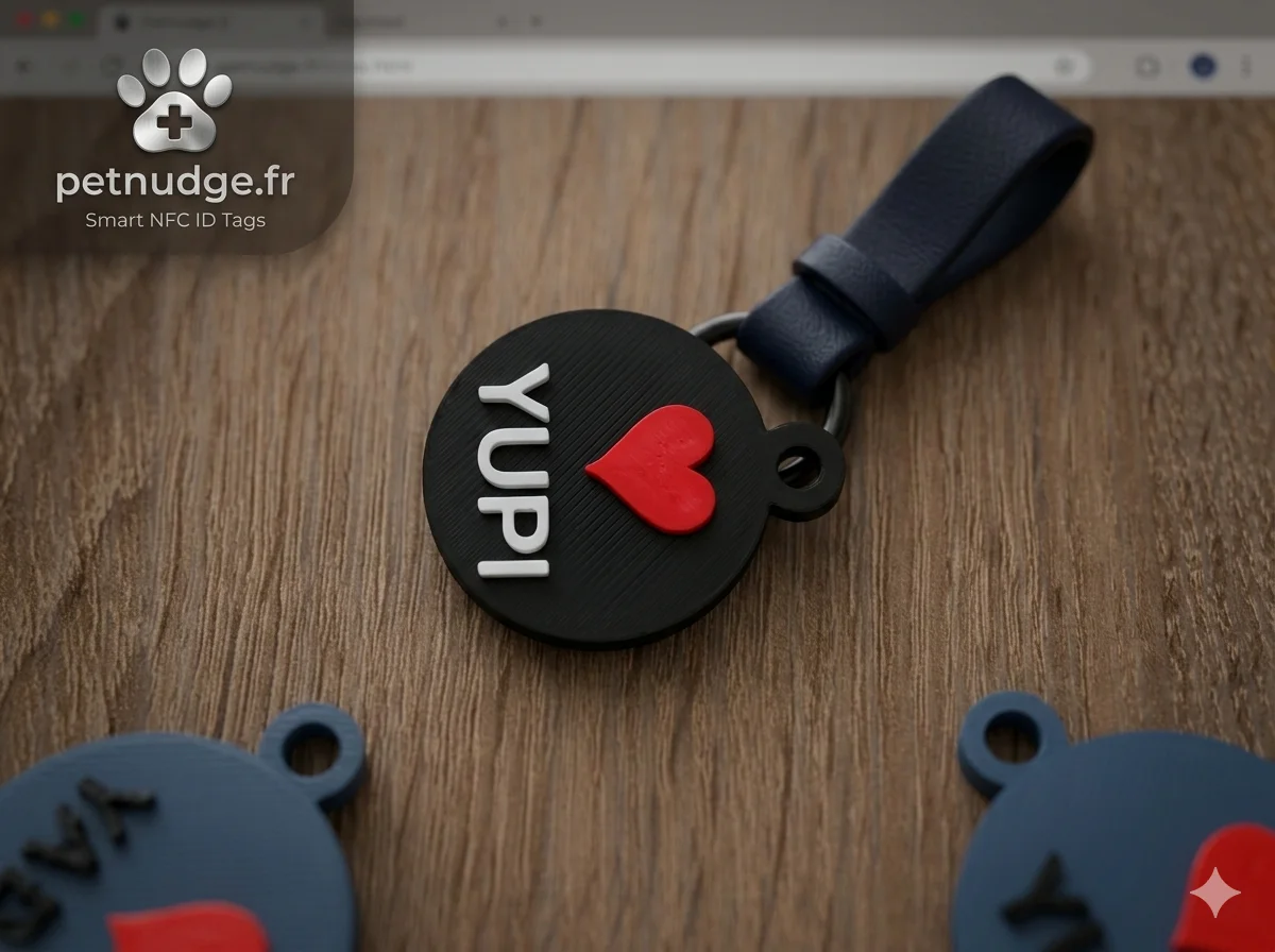 Médaille NFC PetNudge noire avec coeur - YUPI