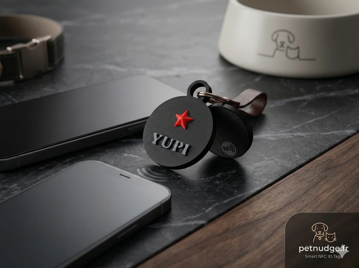 Médaille NFC PetNudge avec téléphone et accessoires